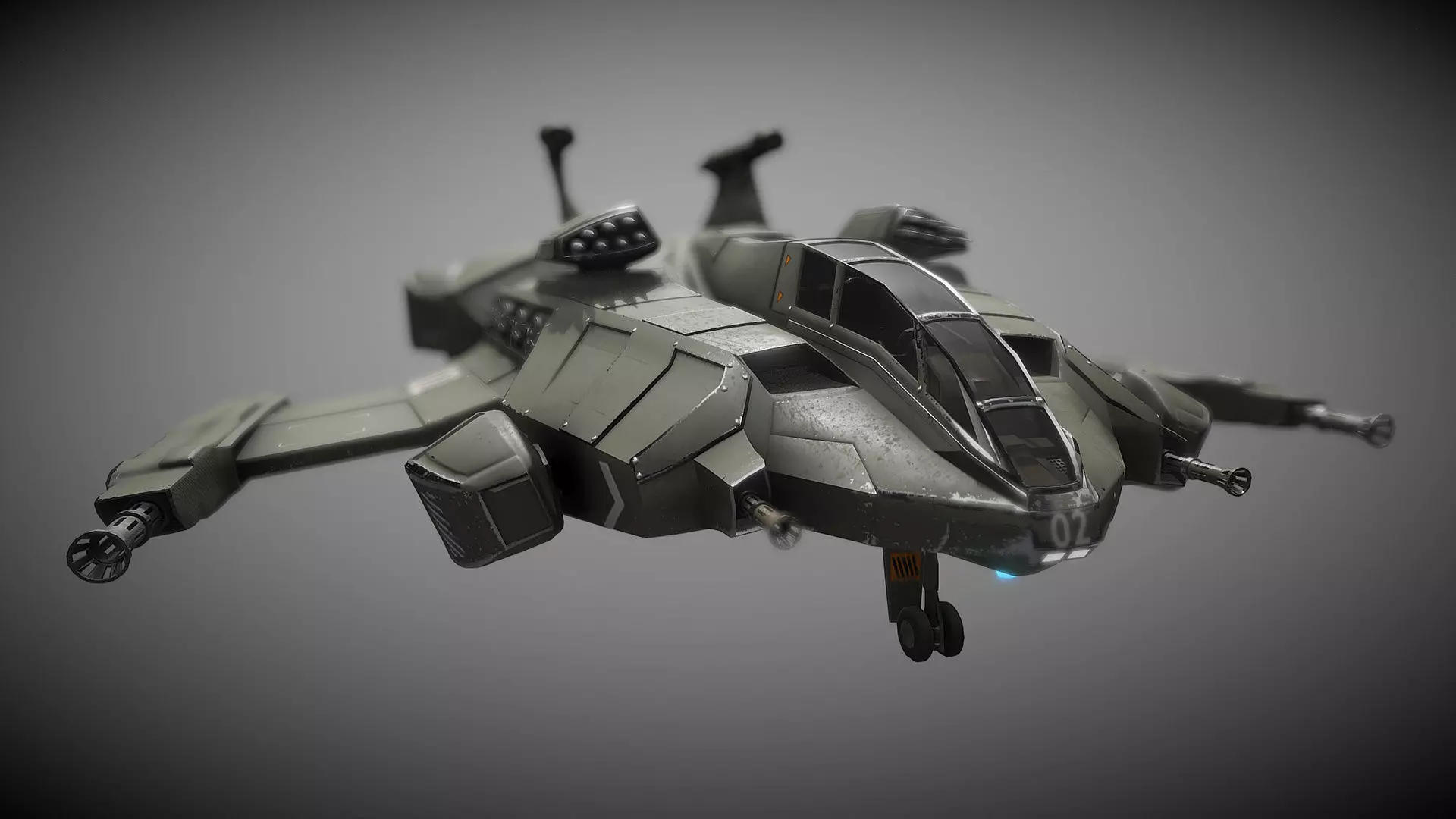 Sci-fi Futuristic Heavy Assault Fighter Low-poly 3D model_0