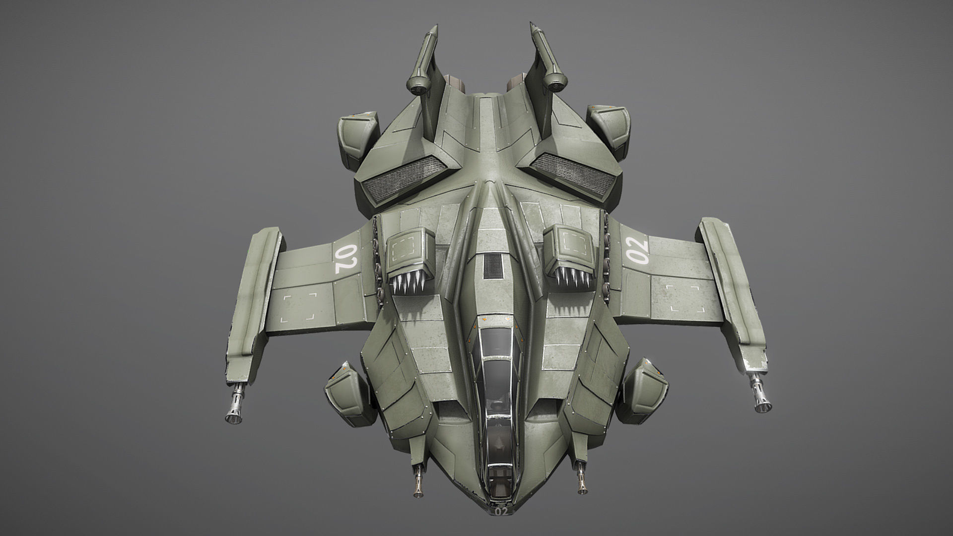 Sci-fi Futuristic Heavy Assault Fighter Low-poly 3D model_12