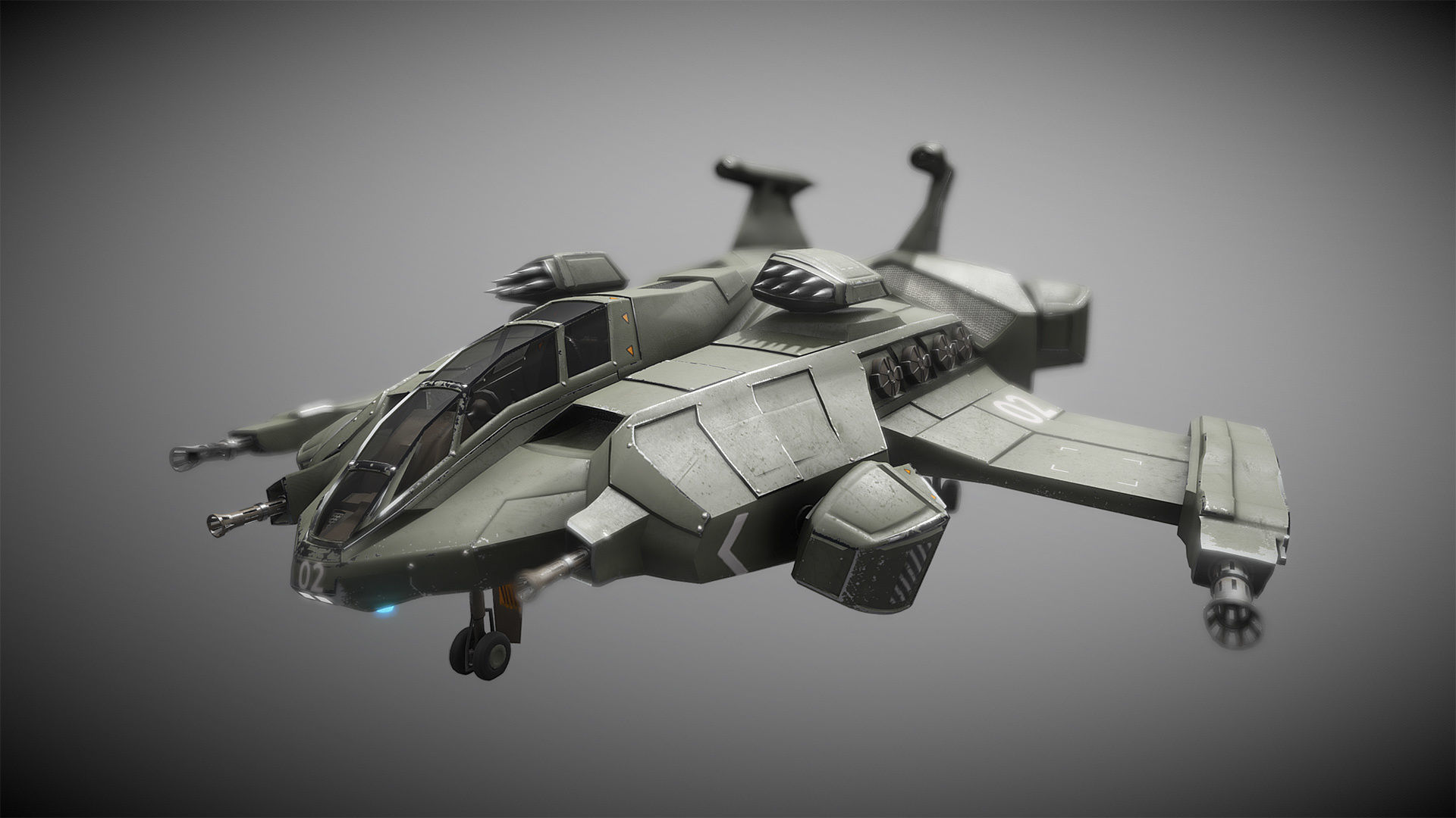 Sci-fi Futuristic Heavy Assault Fighter Low-poly 3D model_7