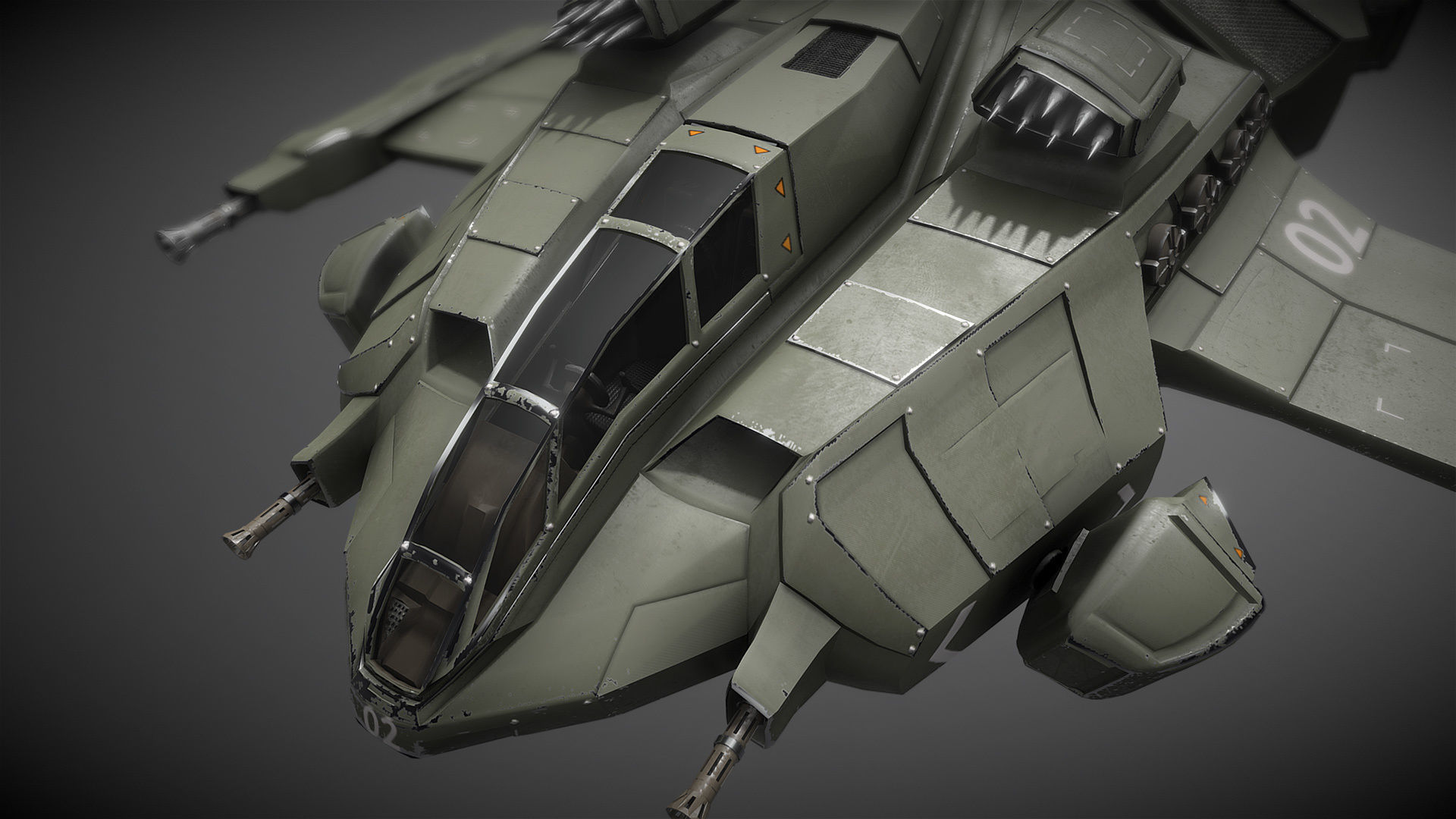 Sci-fi Futuristic Heavy Assault Fighter Low-poly 3D model_2