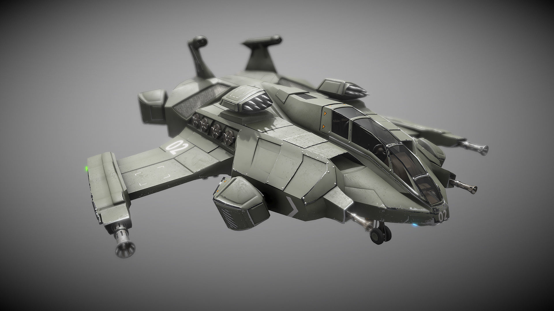 Sci-fi Futuristic Heavy Assault Fighter Low-poly 3D model_8