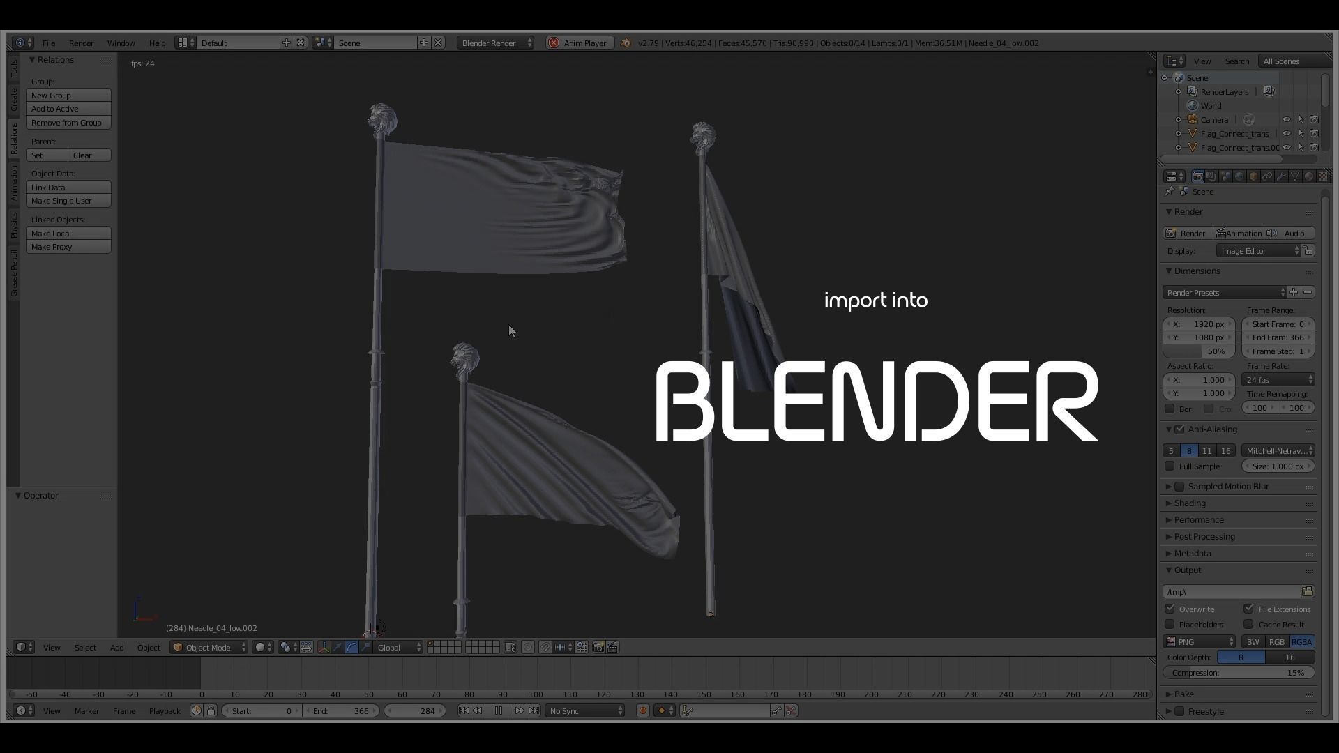 FLAG ANIMATED 3 SPEED OF WIND Low-poly 3D model_9