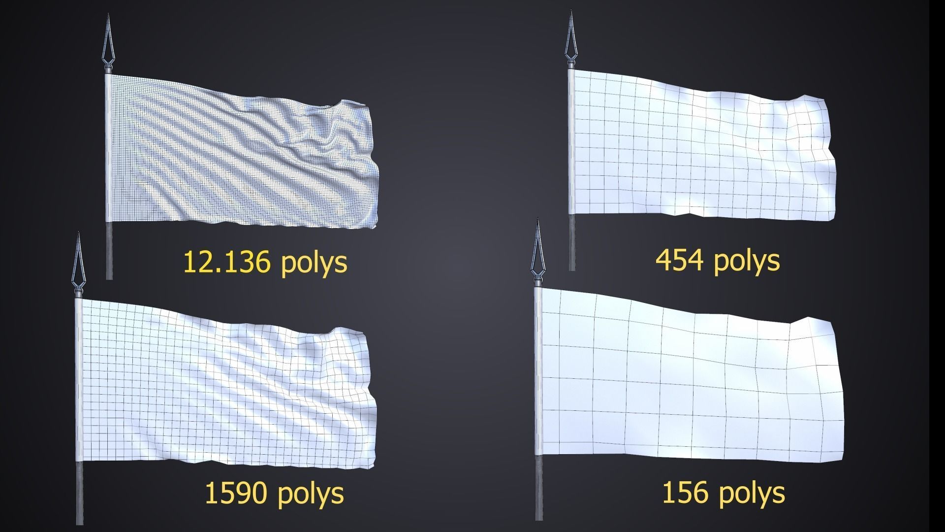 FLAG ANIMATED 3 SPEED OF WIND Low-poly 3D model_2