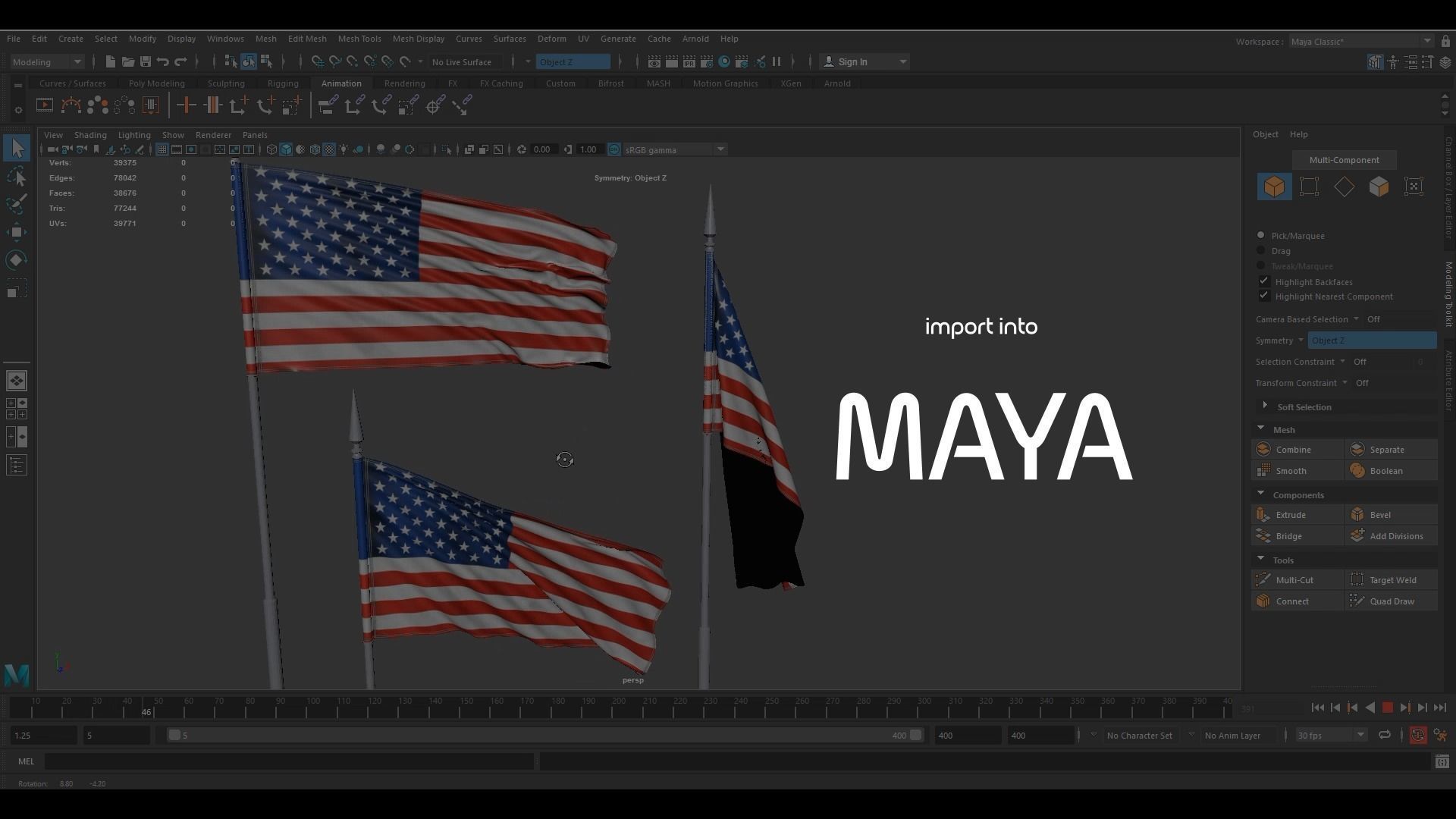 FLAG ANIMATED 3 SPEED OF WIND Low-poly 3D model_7