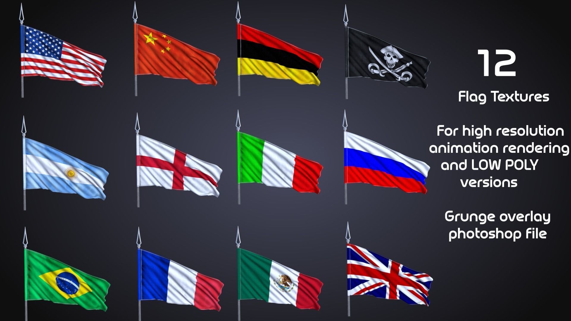 FLAG ANIMATED 3 SPEED OF WIND Low-poly 3D model_4