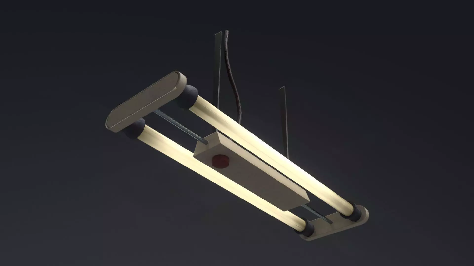 Fluorescent Vintage Tube Lamp - Industrial Light Low-poly 3D model_0