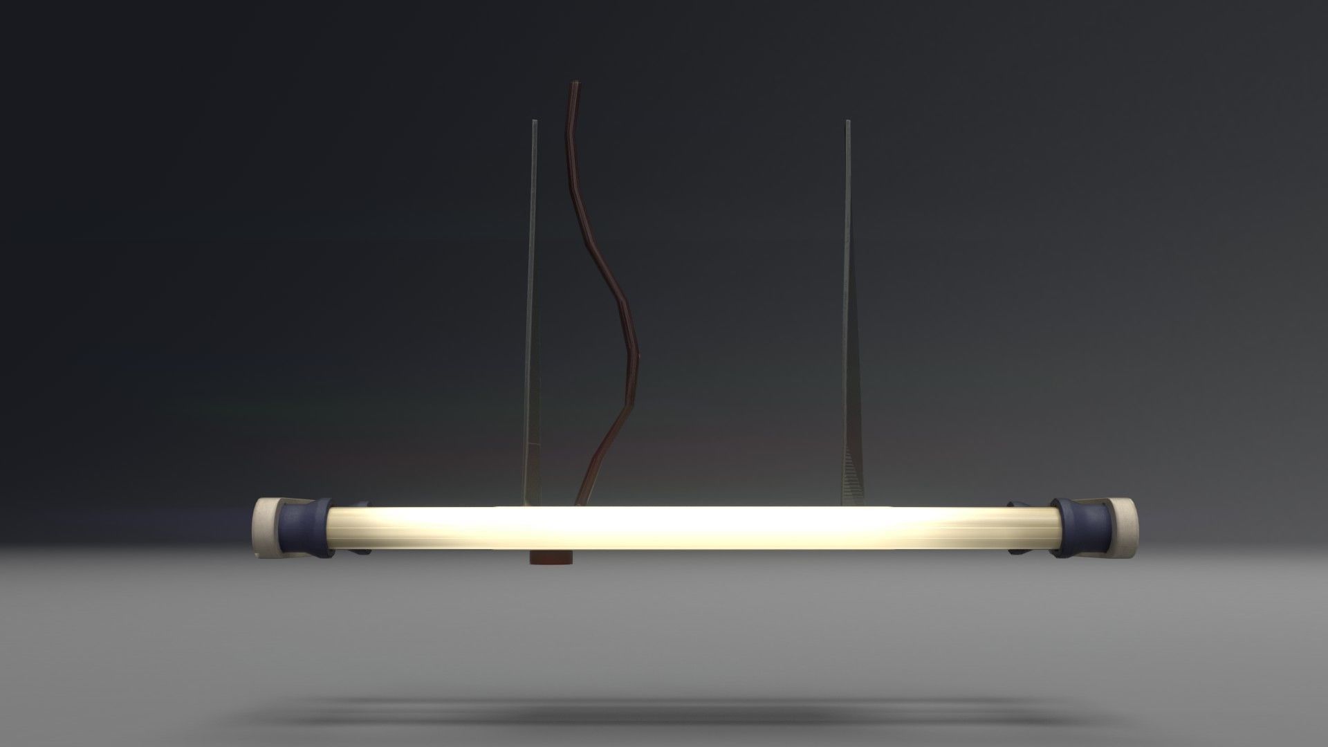 Fluorescent Vintage Tube Lamp - Industrial Light Low-poly 3D model_1