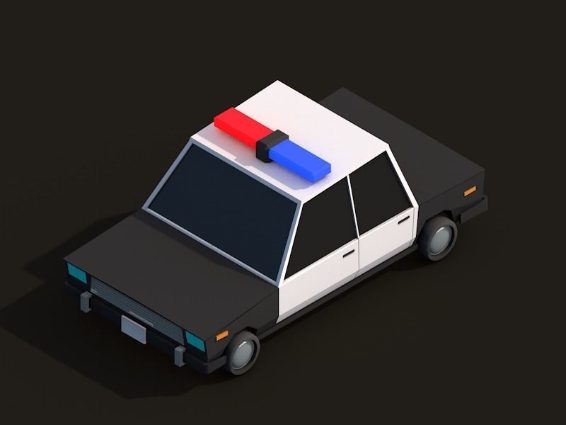 Cartoon Low Poly Police Car 3D model_3