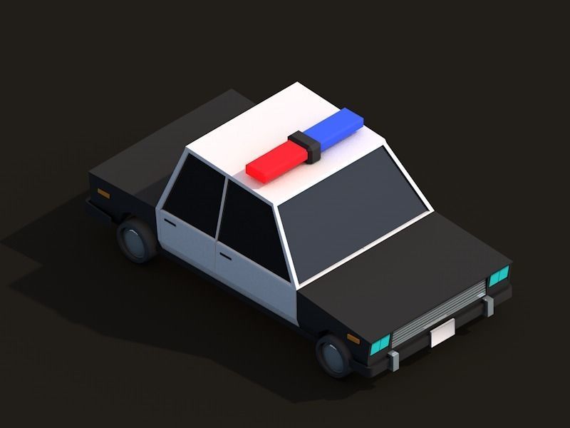 Cartoon Low Poly Police Car 3D model_5