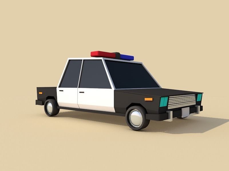 Cartoon Low Poly Police Car 3D model_6