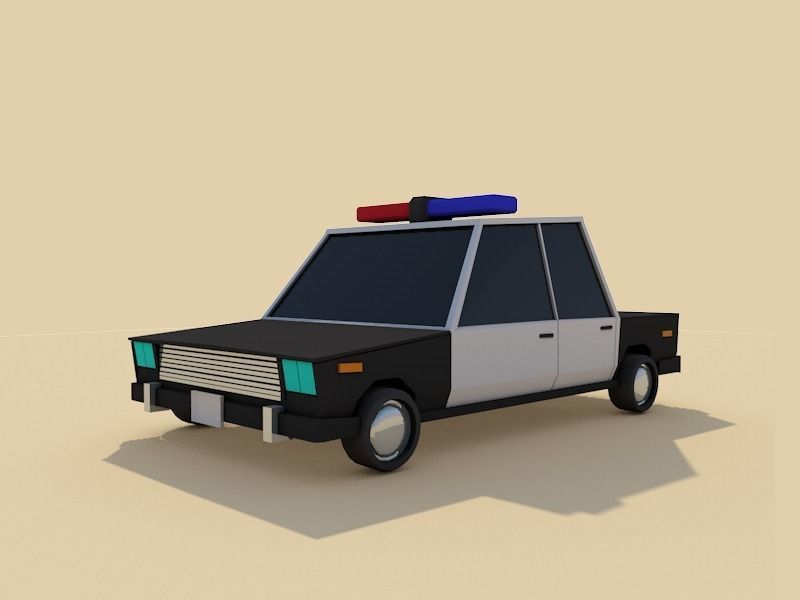 Cartoon Low Poly Police Car 3D model_7
