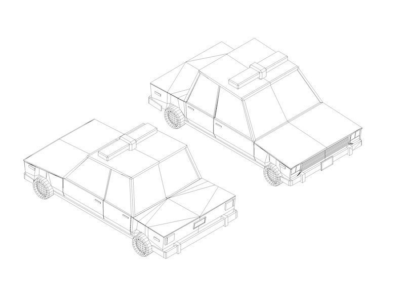 Cartoon Low Poly Police Car 3D model_8