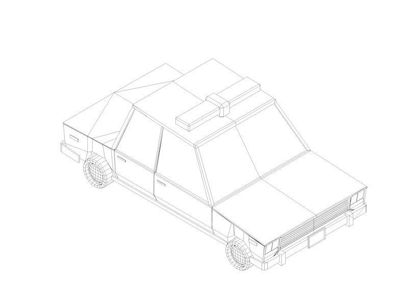 Cartoon Low Poly Police Car 3D model_9