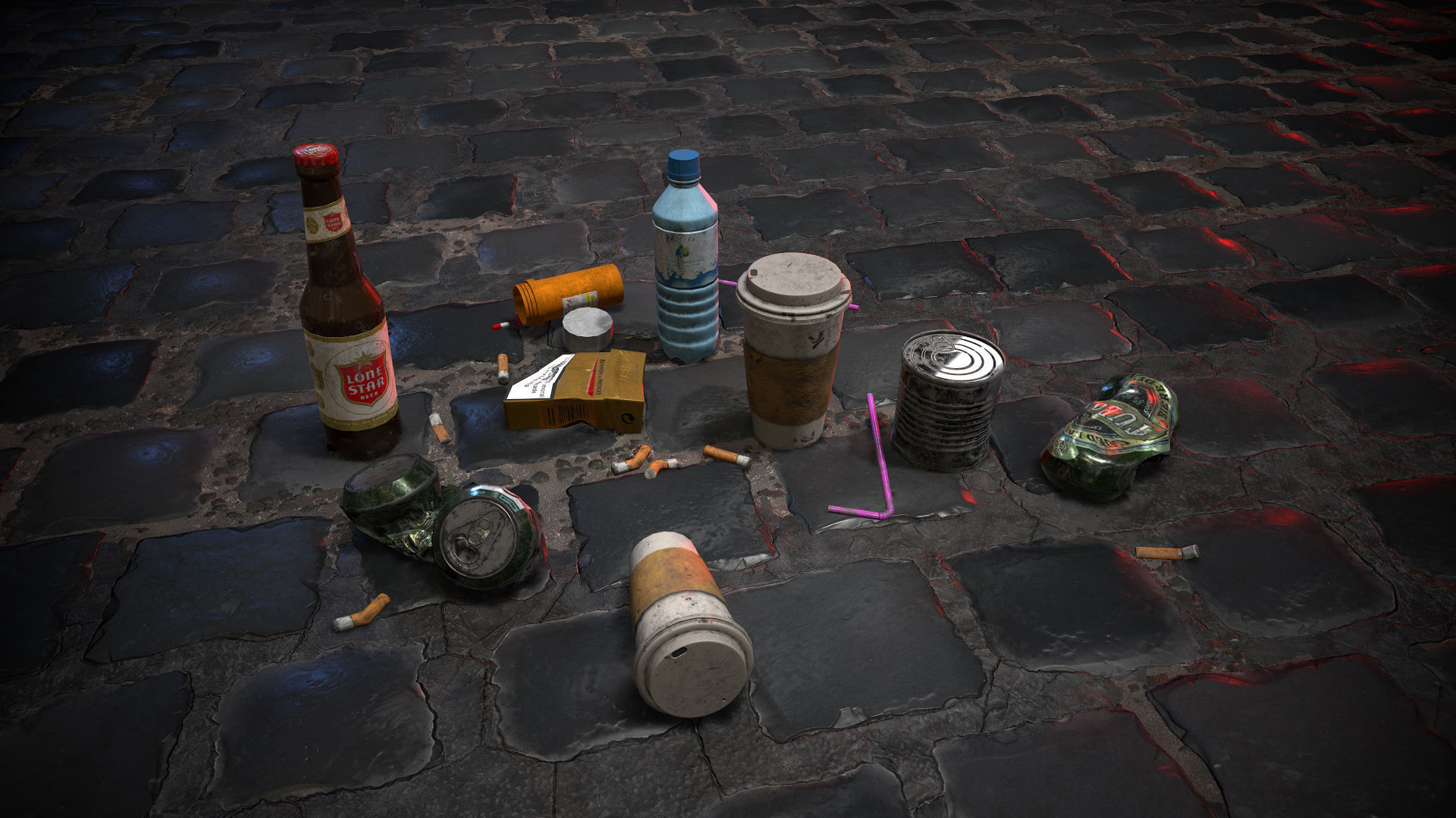 Urban Garbage Small Pack and Trash set Low-poly 3D model_5
