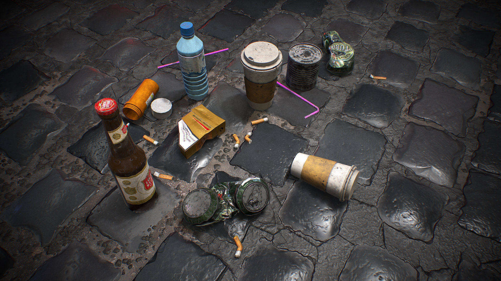 Urban Garbage Small Pack and Trash set Low-poly 3D model_11