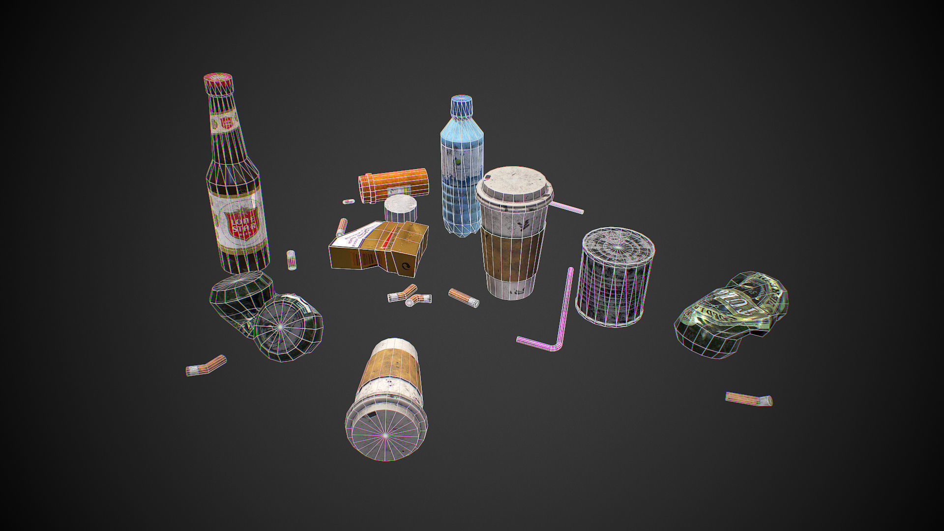 Urban Garbage Small Pack and Trash set Low-poly 3D model_18