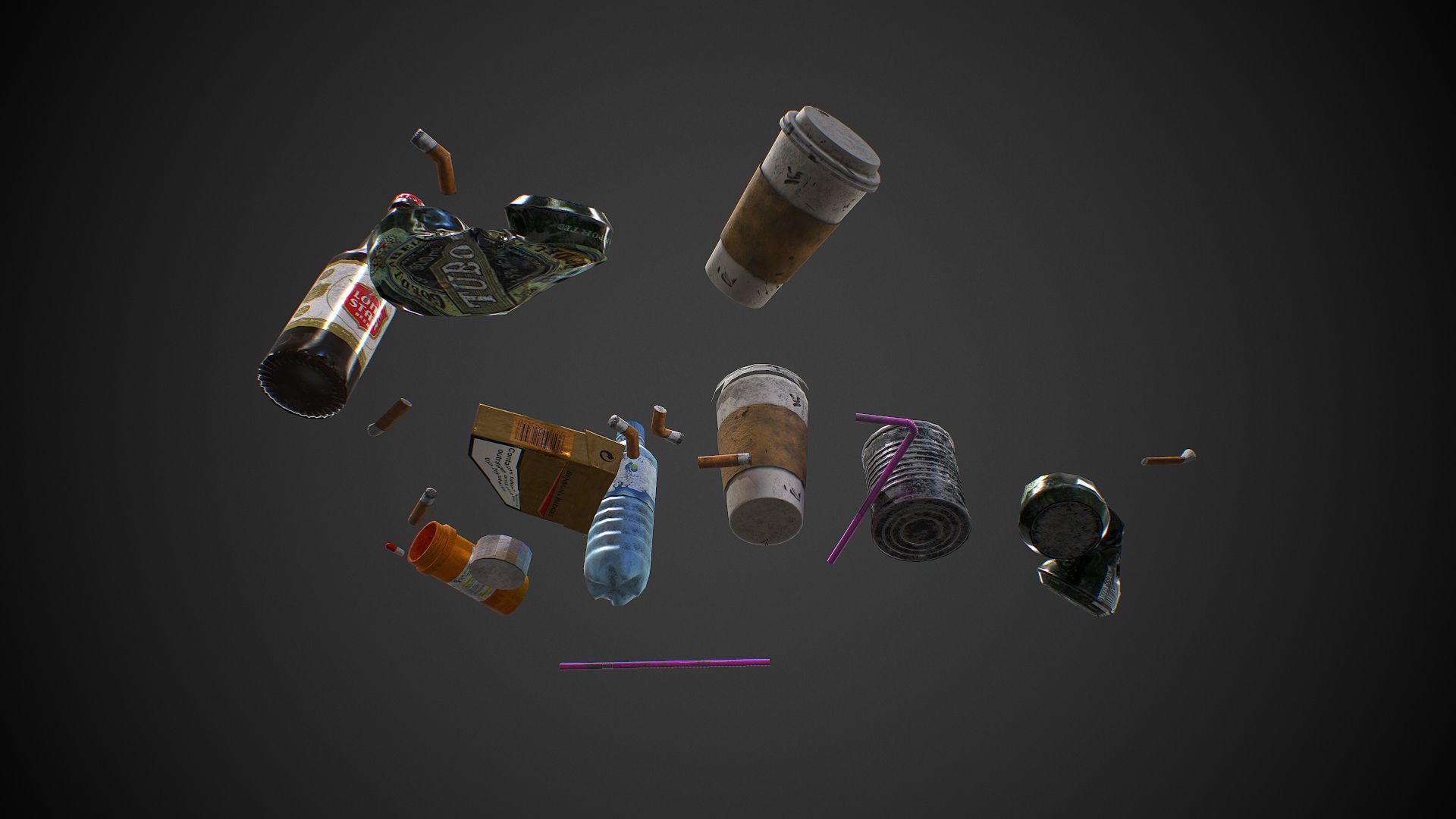 Urban Garbage Small Pack and Trash set Low-poly 3D model_15
