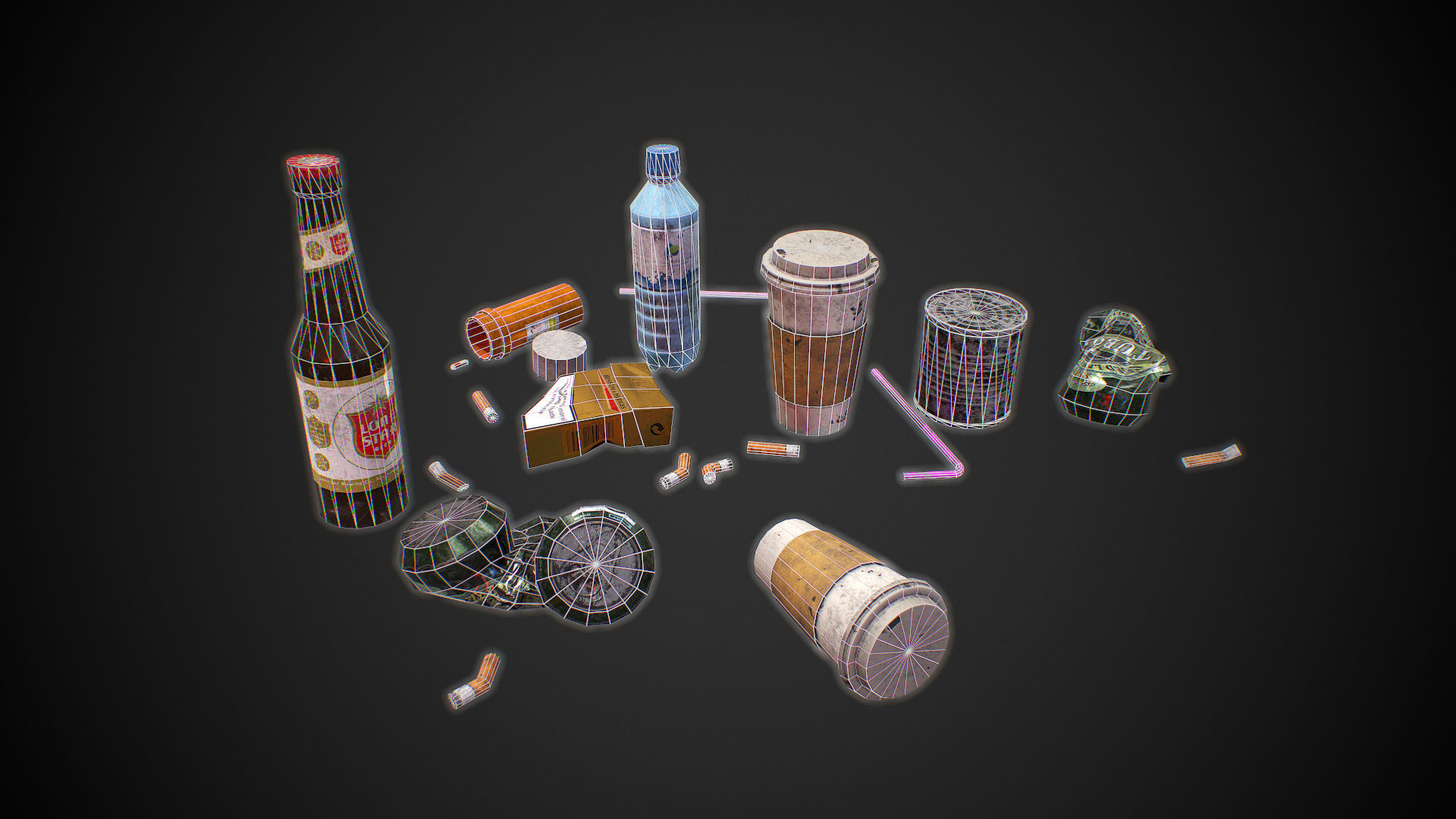 Urban Garbage Small Pack and Trash set Low-poly 3D model_21