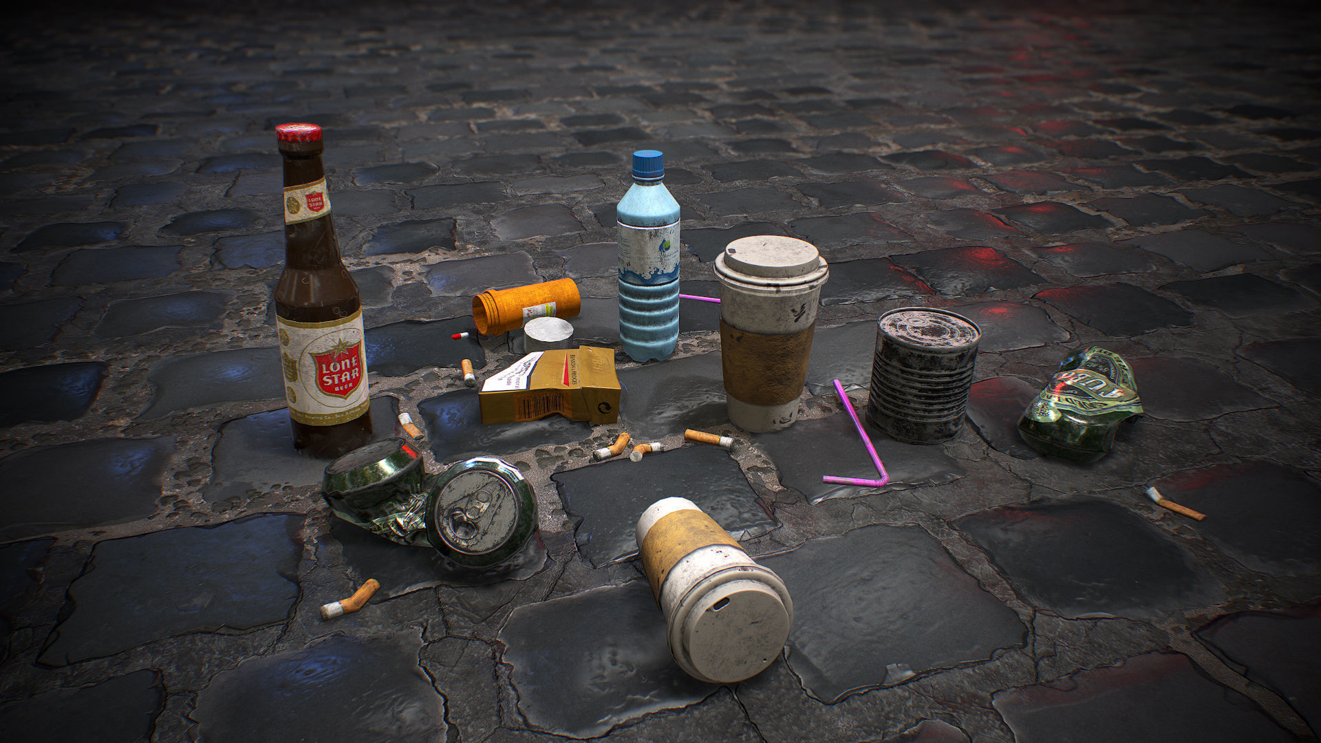 Urban Garbage Small Pack and Trash set Low-poly 3D model_9