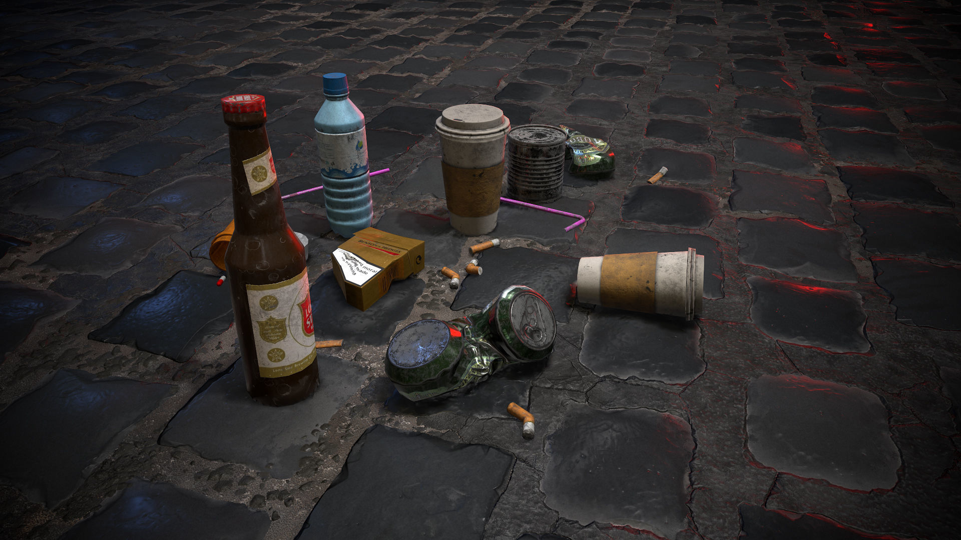 Urban Garbage Small Pack and Trash set Low-poly 3D model_4
