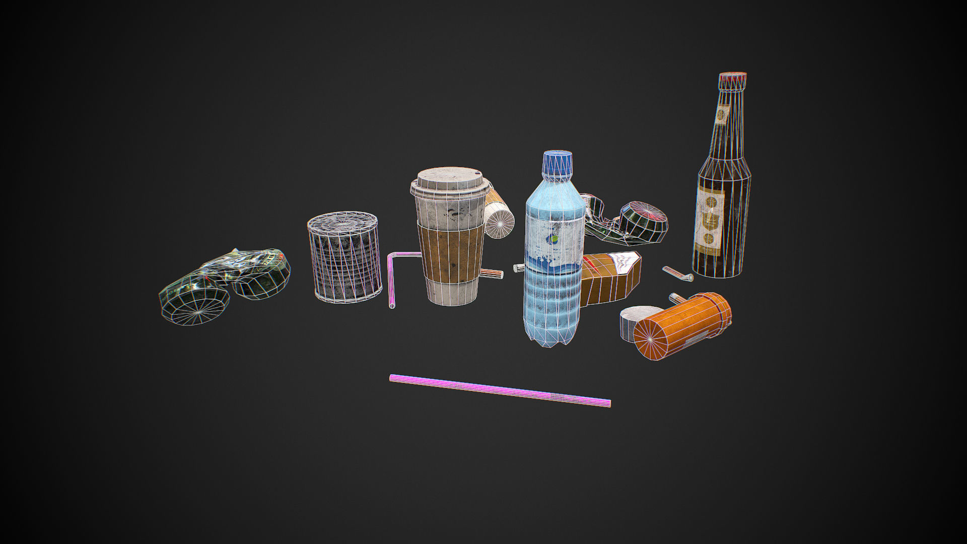 Urban Garbage Small Pack and Trash set Low-poly 3D model_20