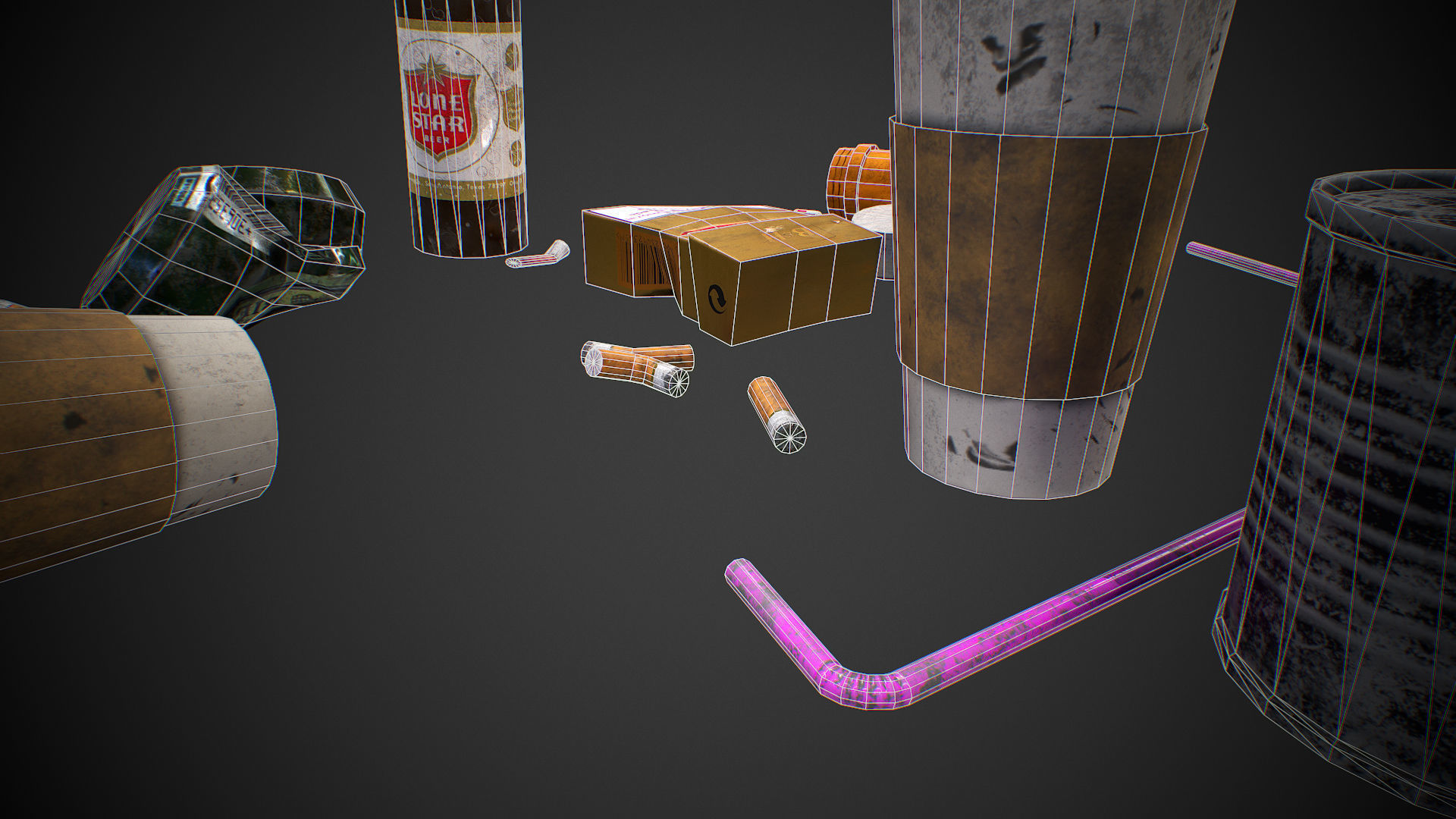 Urban Garbage Small Pack and Trash set Low-poly 3D model_19