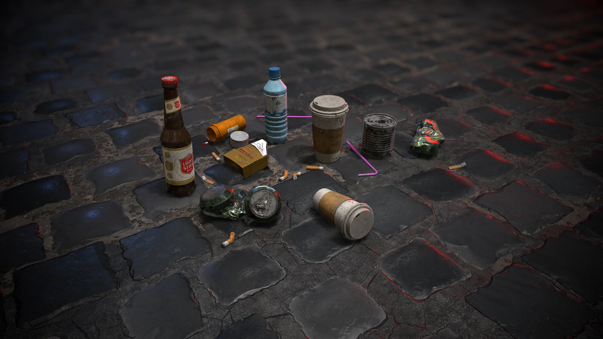 Urban Garbage Small Pack and Trash set Low-poly 3D model_3