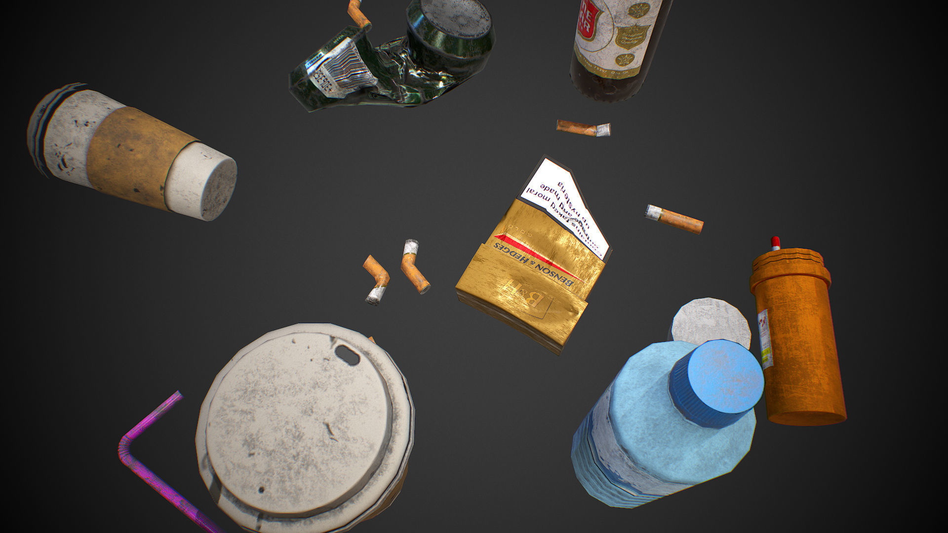 Urban Garbage Small Pack and Trash set Low-poly 3D model_16