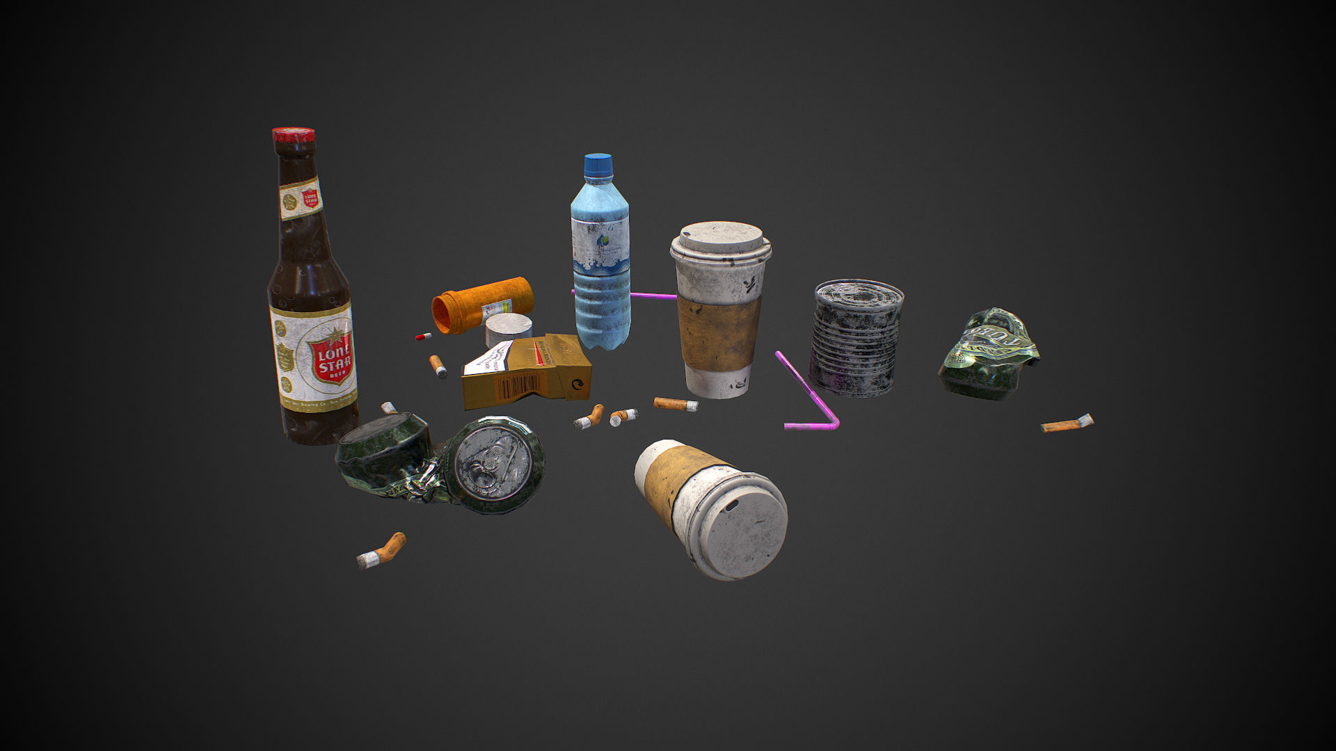 Urban Garbage Small Pack and Trash set Low-poly 3D model_14