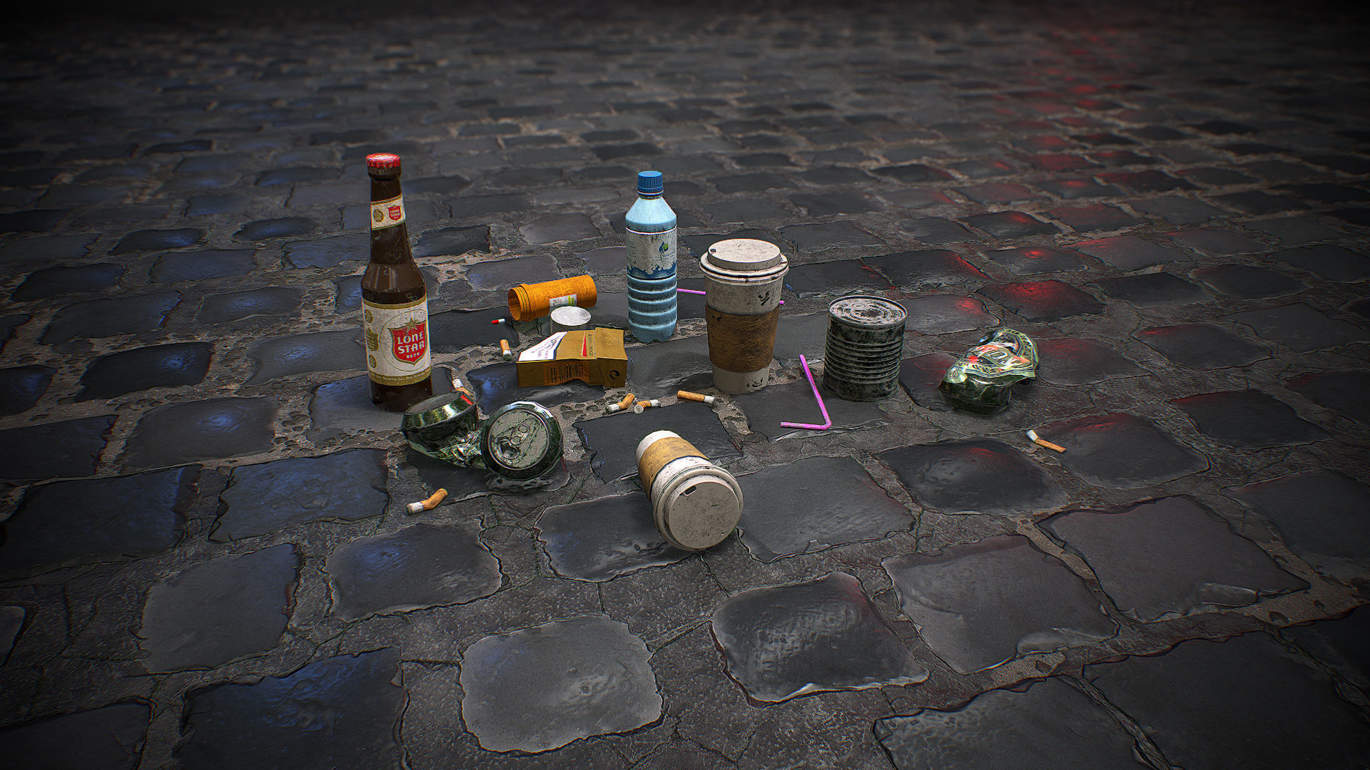 Urban Garbage Small Pack and Trash set Low-poly 3D model_10