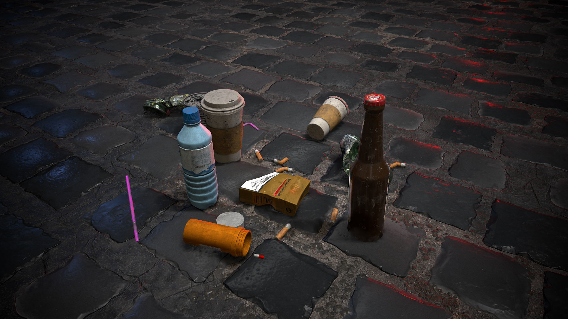Urban Garbage Small Pack and Trash set Low-poly 3D model_6