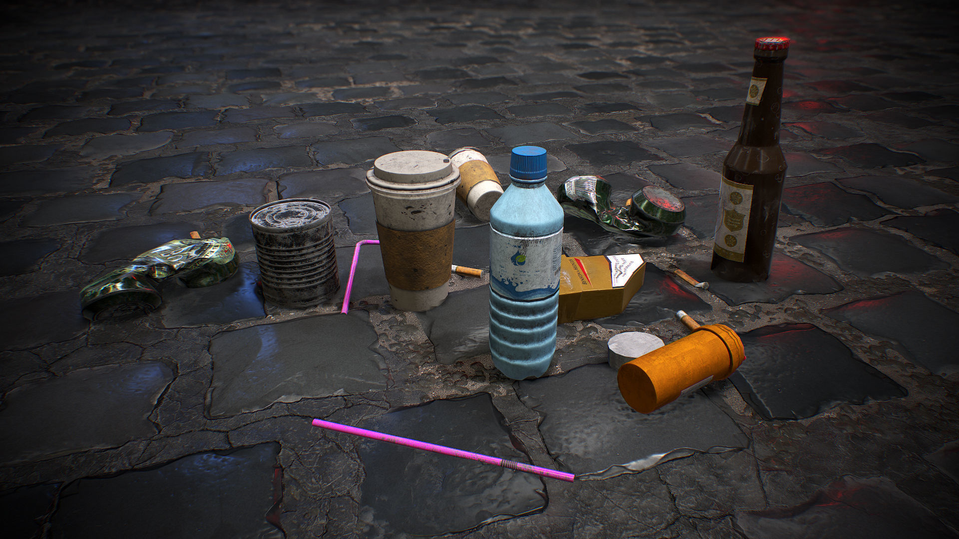 Urban Garbage Small Pack and Trash set Low-poly 3D model_7