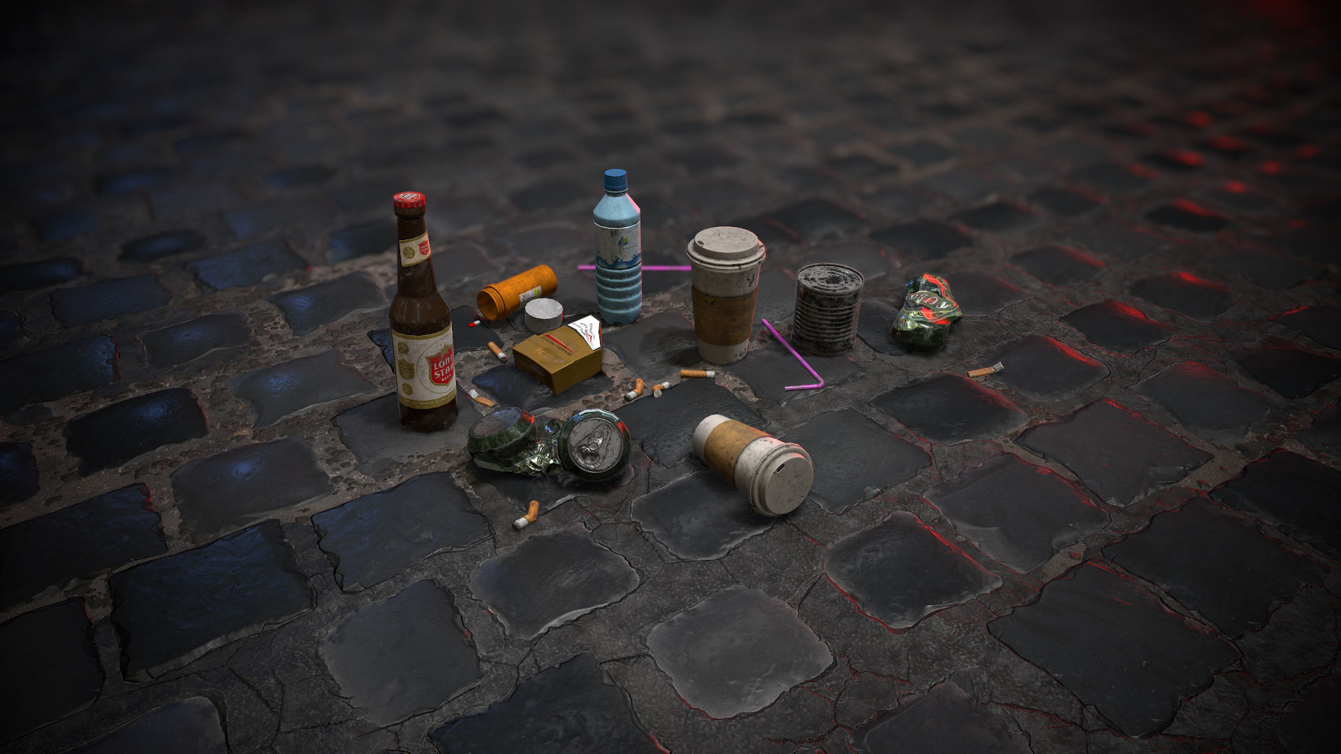Urban Garbage Small Pack and Trash set Low-poly 3D model_2