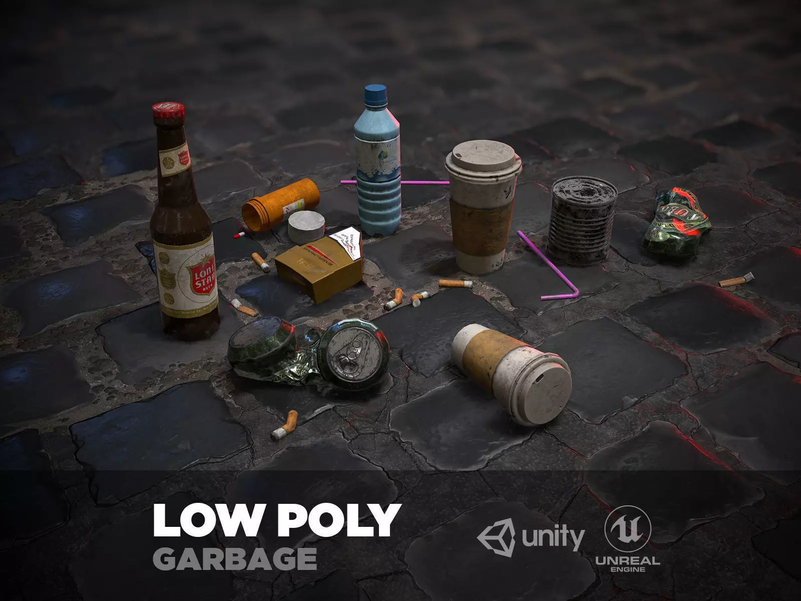 Urban Garbage Small Pack and Trash set Low-poly 3D model_0