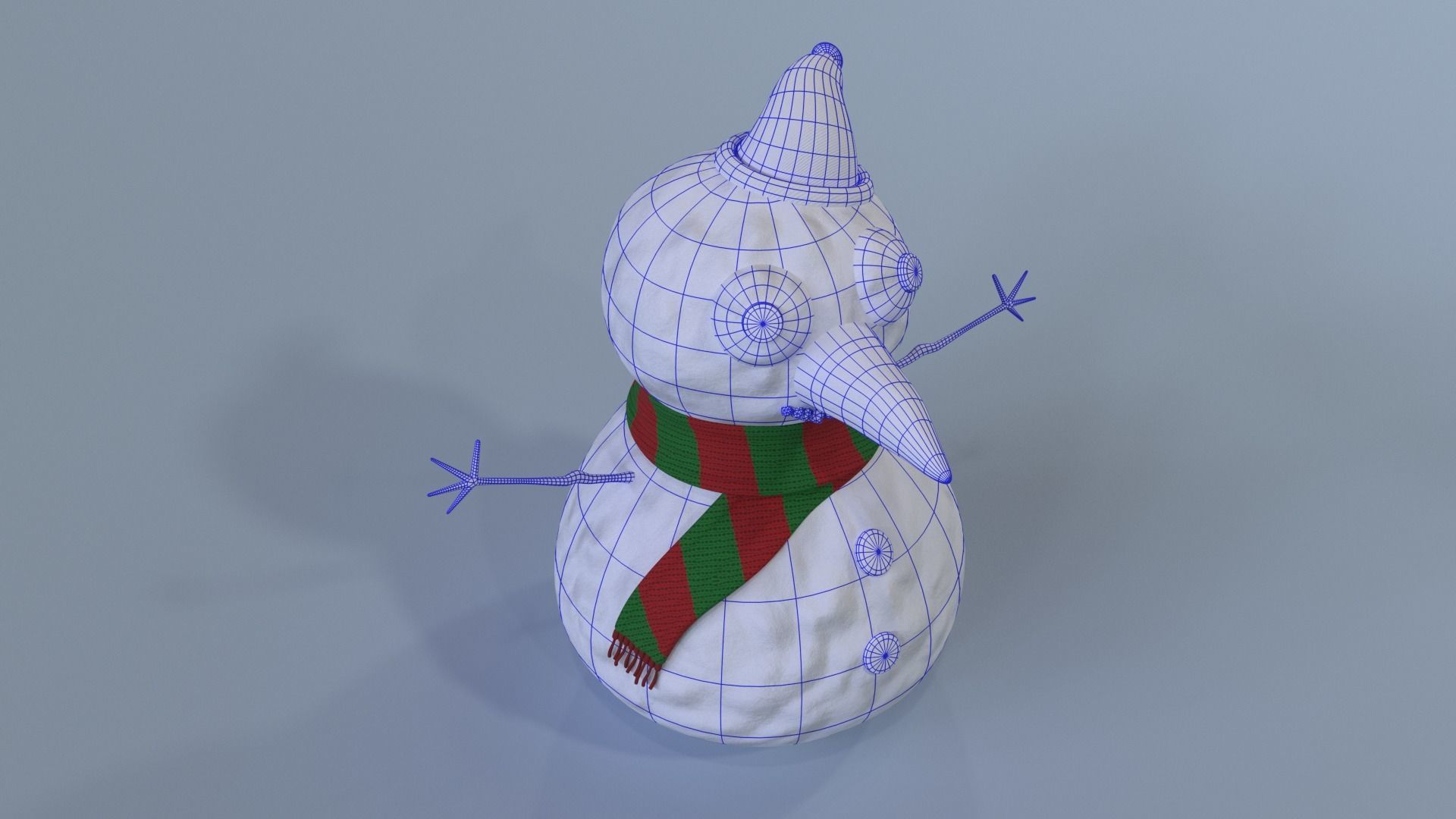 Snowman wearing scarf and hat Low-poly 3D model_4