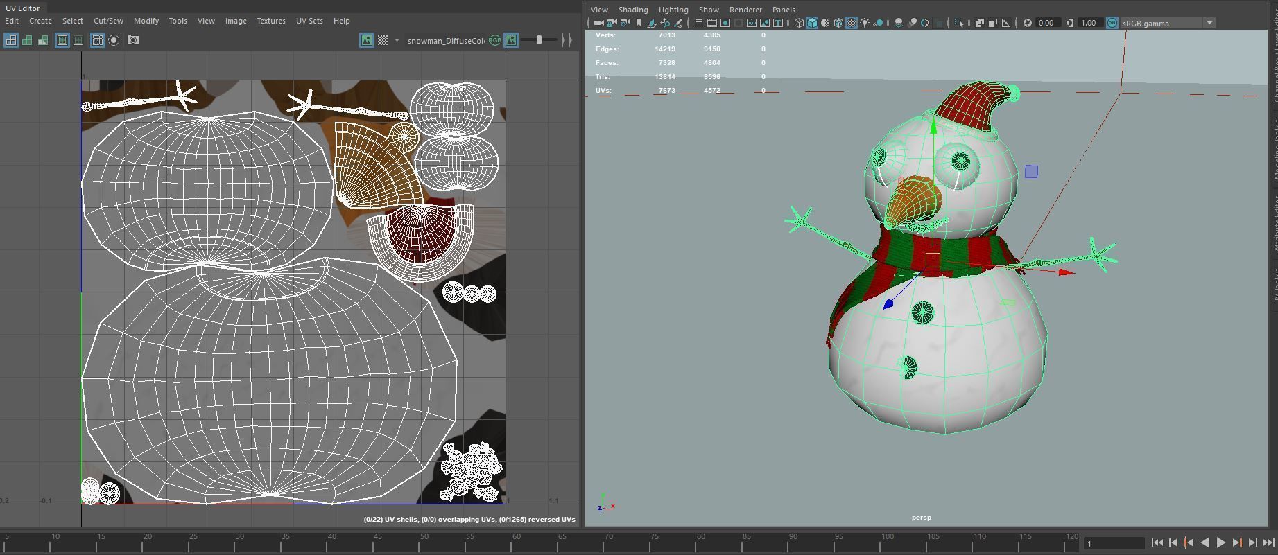 Snowman wearing scarf and hat Low-poly 3D model_8