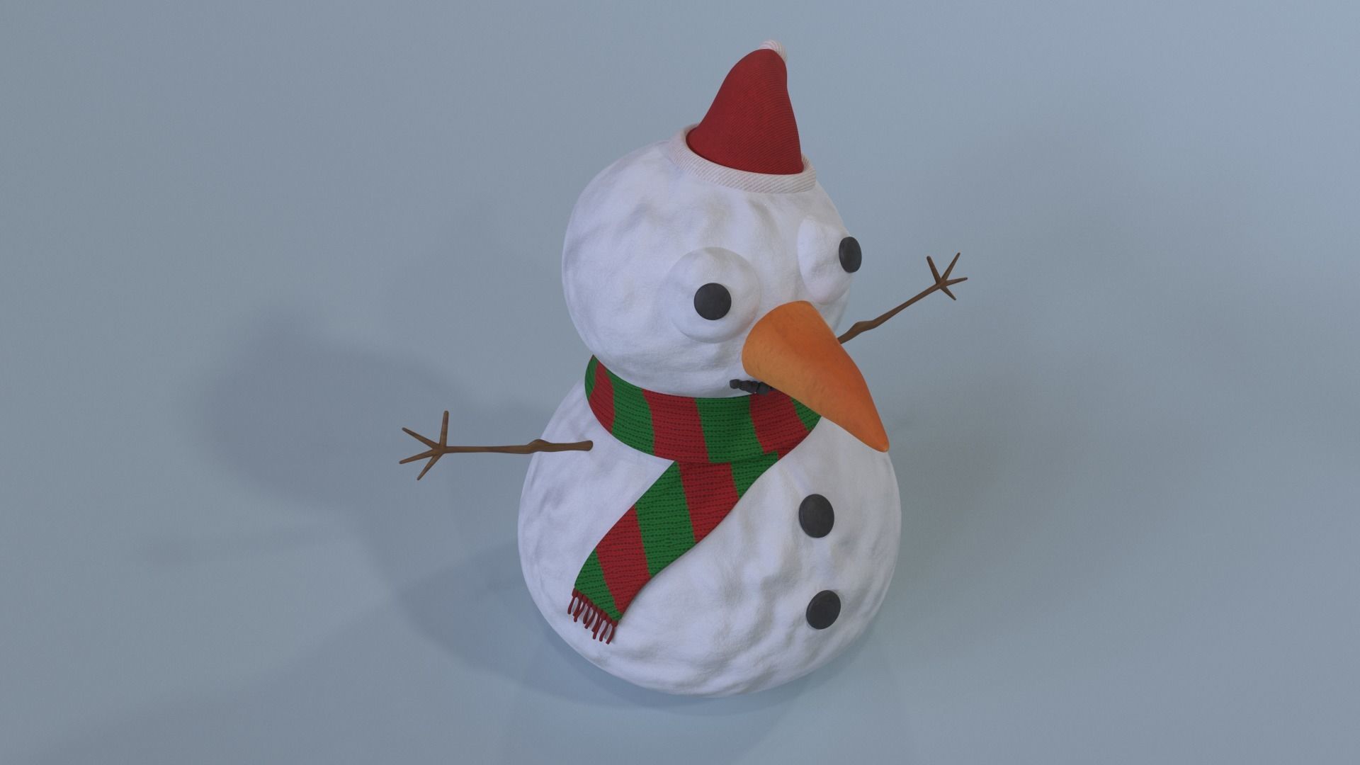 Snowman wearing scarf and hat Low-poly 3D model_3