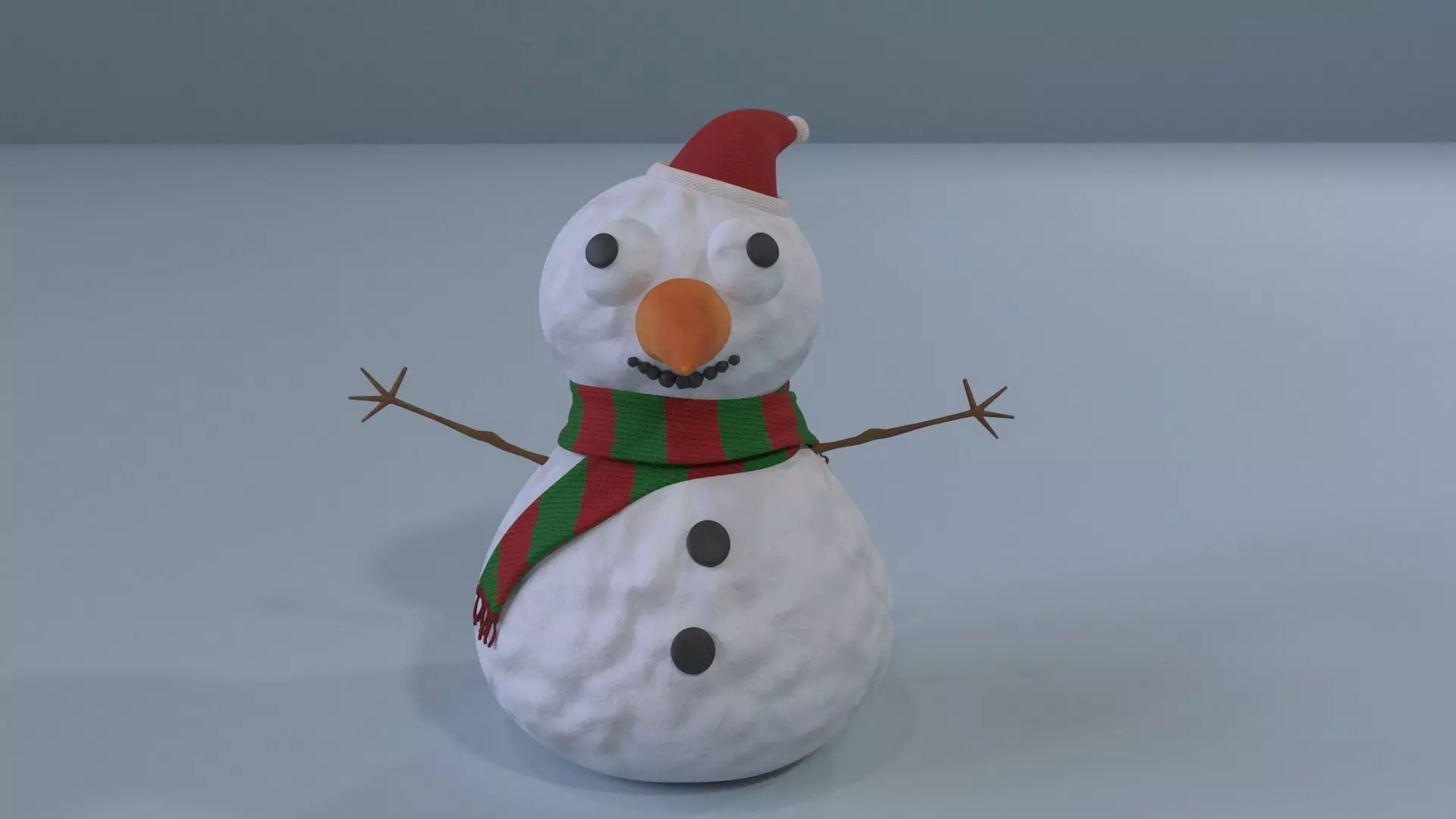 Snowman wearing scarf and hat Low-poly 3D model_0
