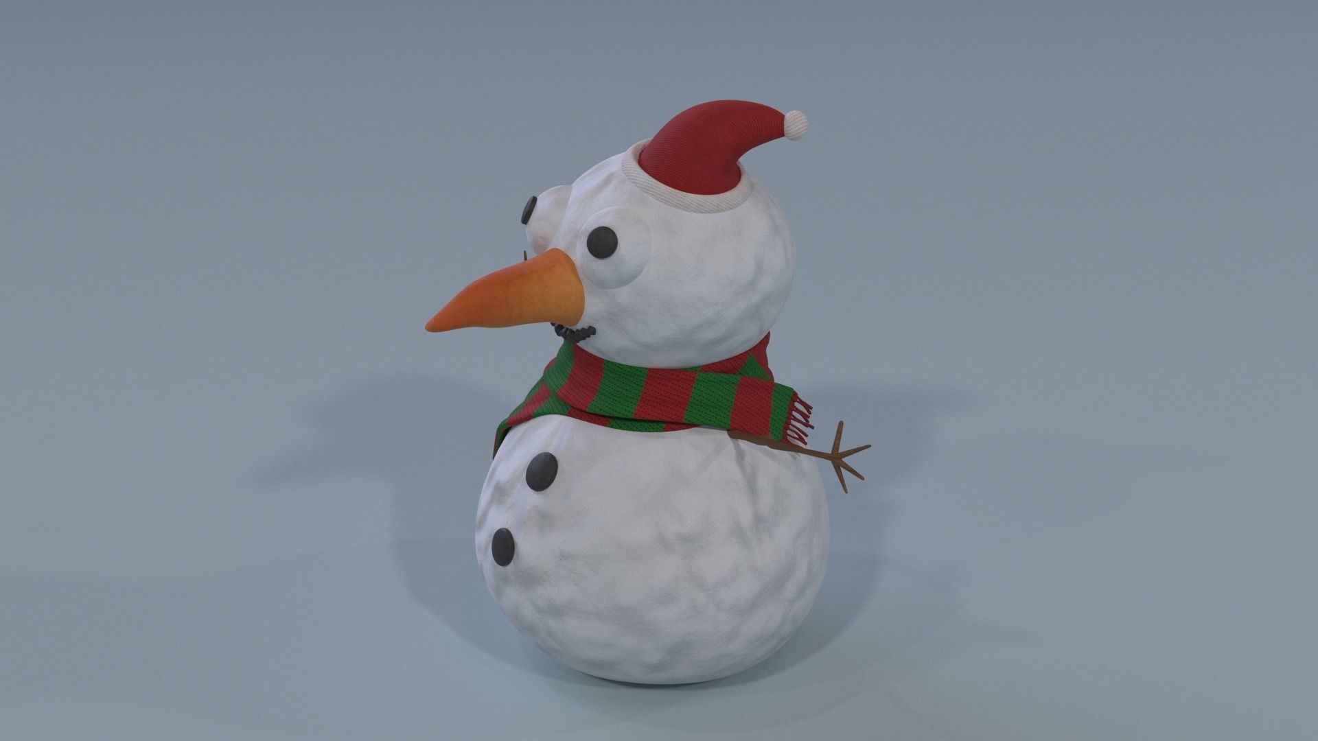 Snowman wearing scarf and hat Low-poly 3D model_1