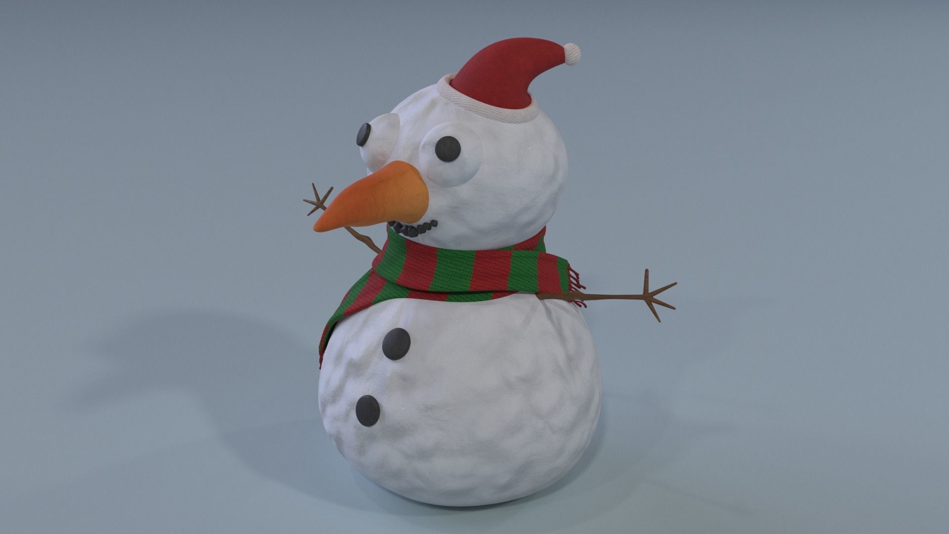 Snowman wearing scarf and hat Low-poly 3D model_5