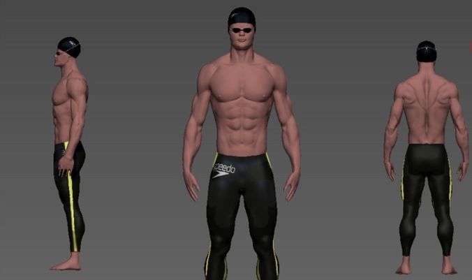 swimmer man in swimsuit Low-poly 3D model