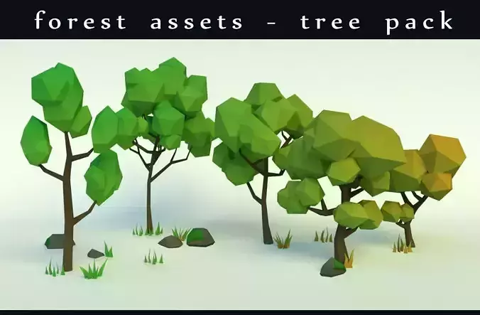 Forest Assets - Trees Pack Low-Poly Rocks and Grass Low-poly 3D model