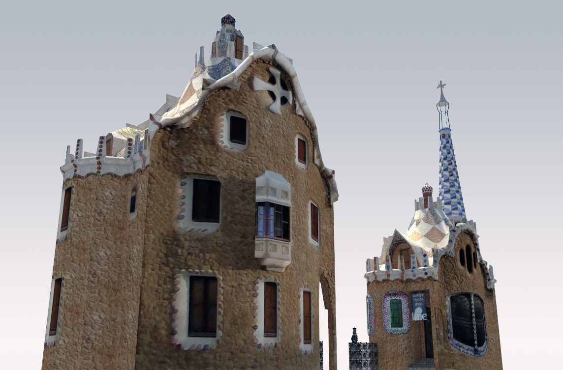 Park Guell Entrance Towers Low-poly 3D model_3