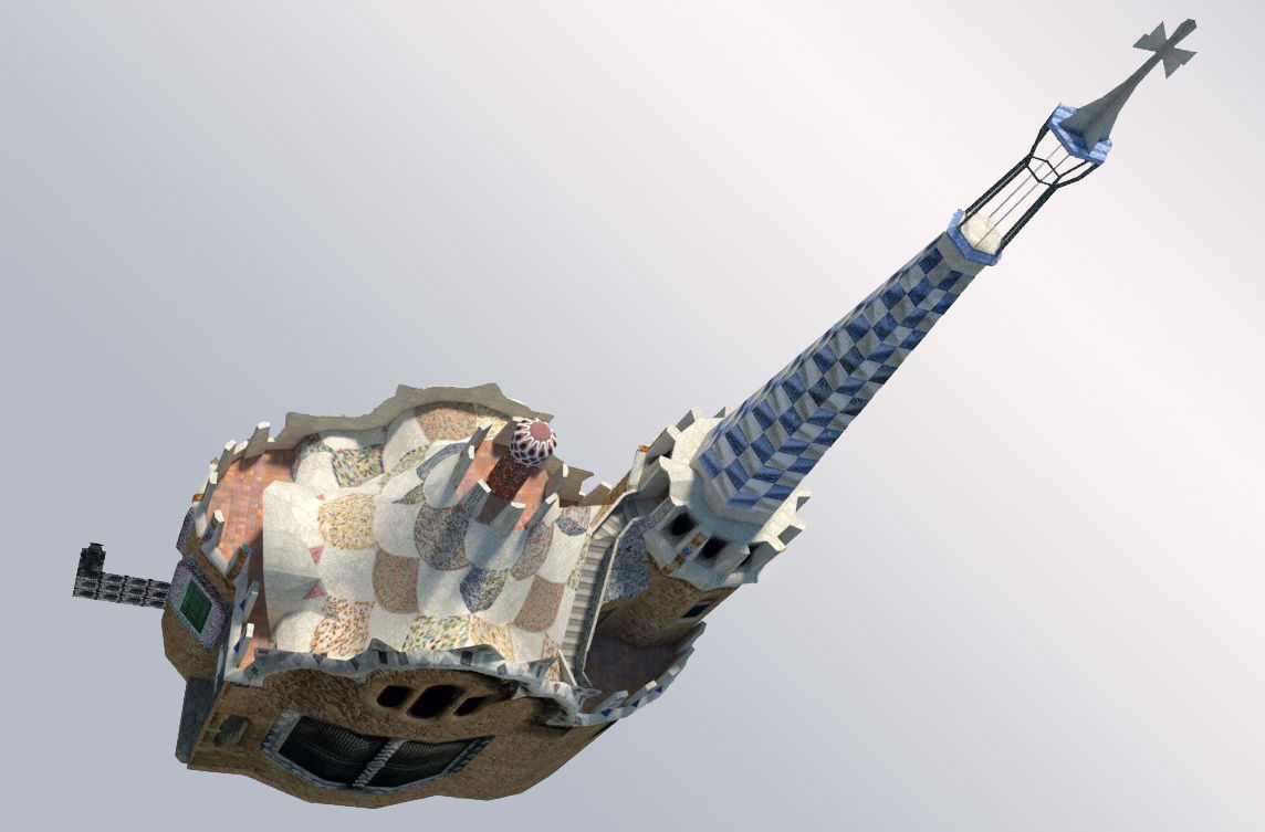 Park Guell Entrance Towers Low-poly 3D model_6
