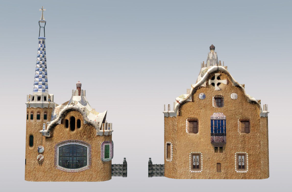 Park Guell Entrance Towers Low-poly 3D model_2