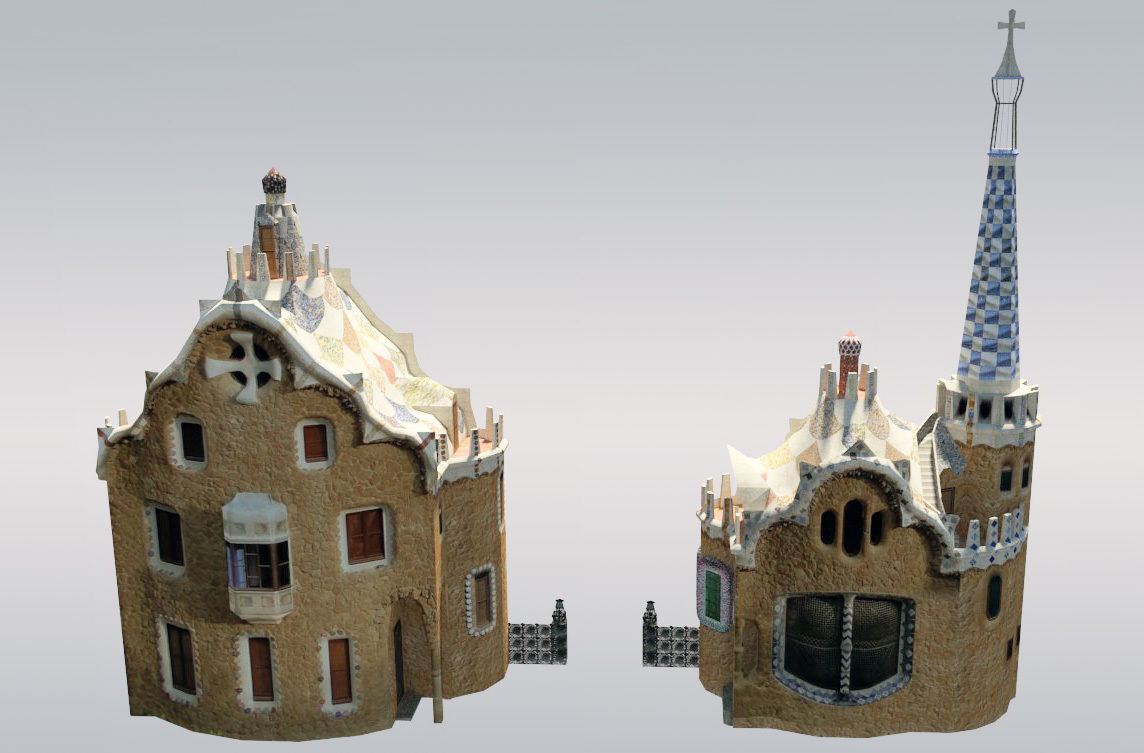 Park Guell Entrance Towers Low-poly 3D model_1