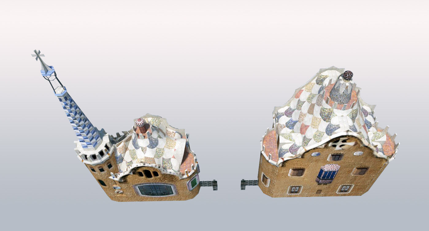 Park Guell Entrance Towers Low-poly 3D model_4