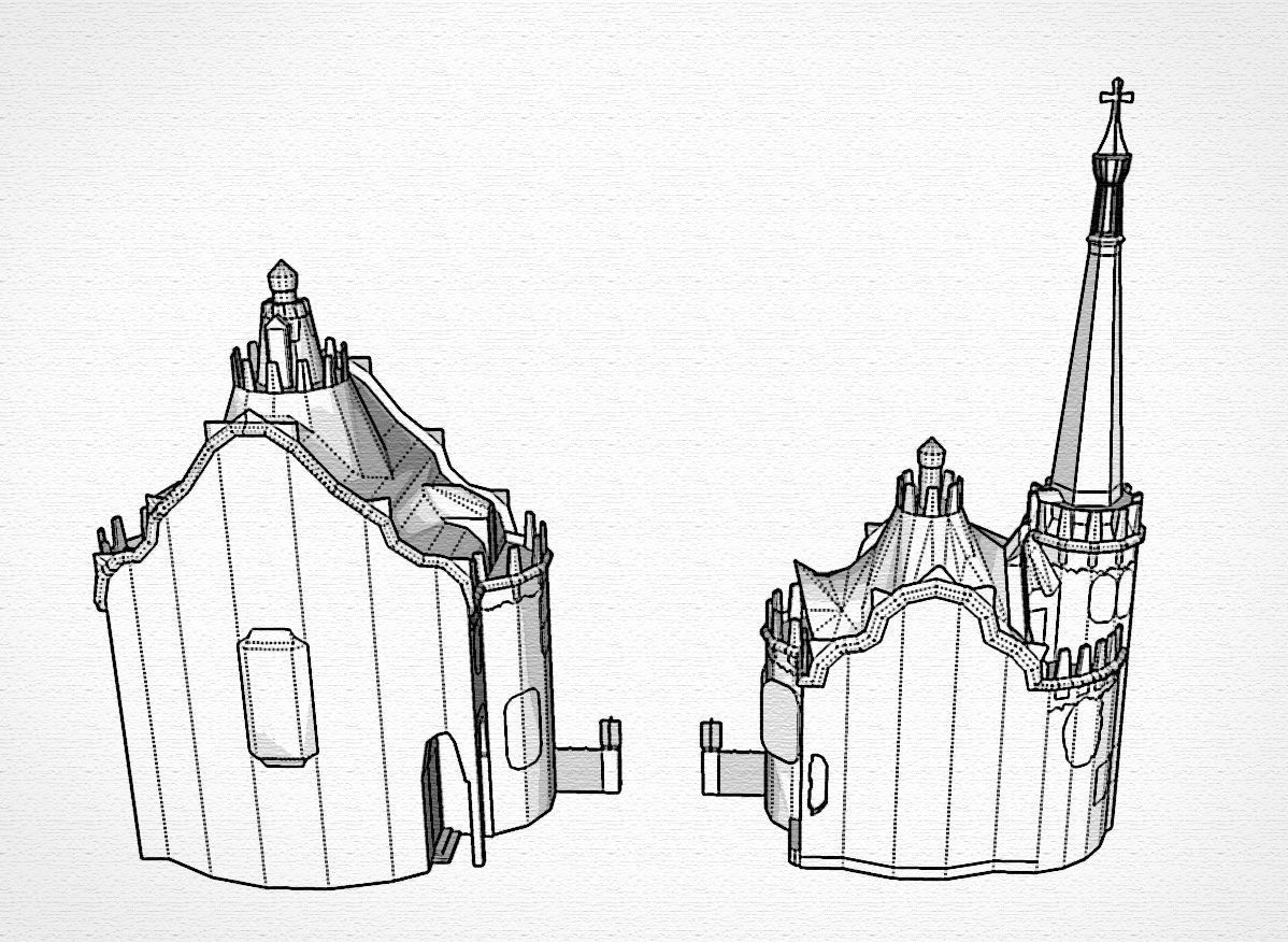 Park Guell Entrance Towers Low-poly 3D model_7