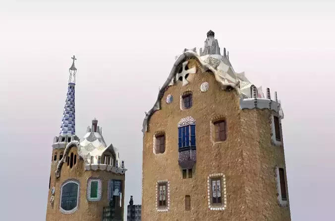 Park Guell Entrance Towers Low-poly 3D model