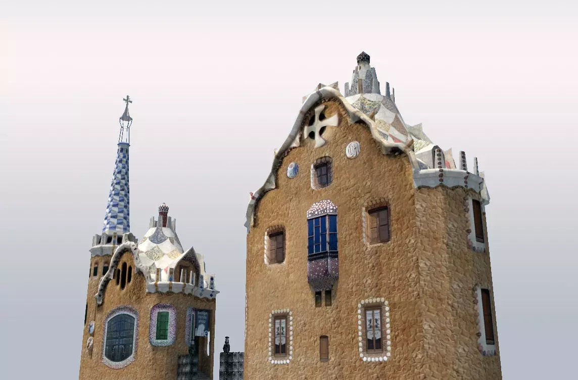 Park Guell Entrance Towers Low-poly 3D model_0